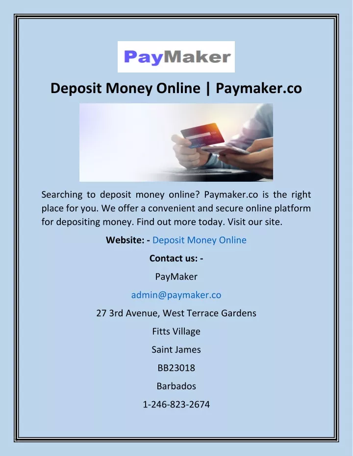 deposit money online paymaker co