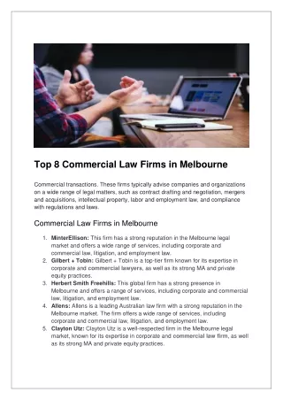 Top 8 Commercial Law Firms in Melbourne