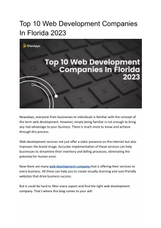 Top 10 Web Development Companies In Florida 2023