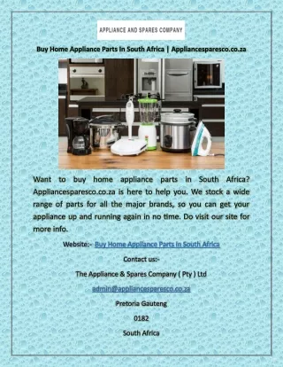 Buy Home Appliance Parts In South Africa | Appliancesparesco.co.za