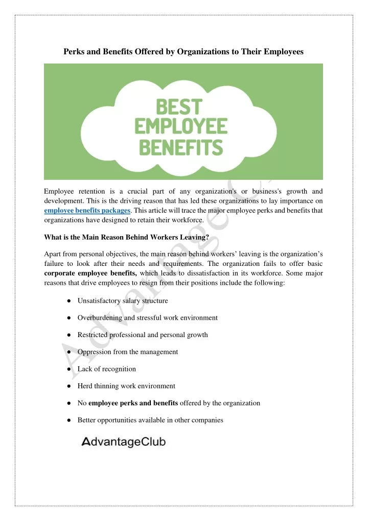 perks and benefits offered by organizations