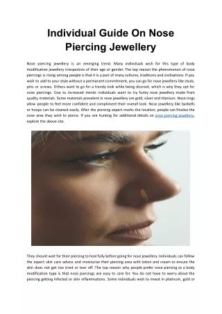 Individual Guide On Nose Piercing Jewellery