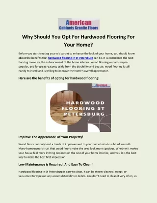 Benefits of Hardwood Flooring ST Petersburg