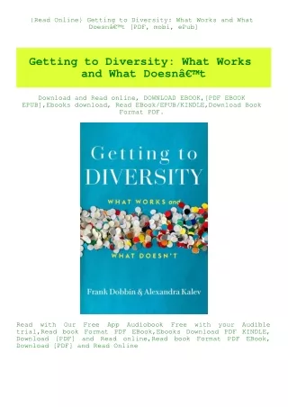 {Read Online} Getting to Diversity What Works and What DoesnÃ¢Â€Â™t [PDF  mobi  ePub]