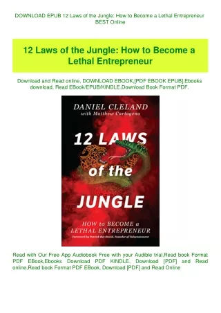 DOWNLOAD EPUB 12 Laws of the Jungle How to Become a Lethal Entrepreneur BEST Online