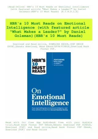 {Read Online} HBR's 10 Must Reads on Emotional Intelligence (with featured article What Makes a Lead