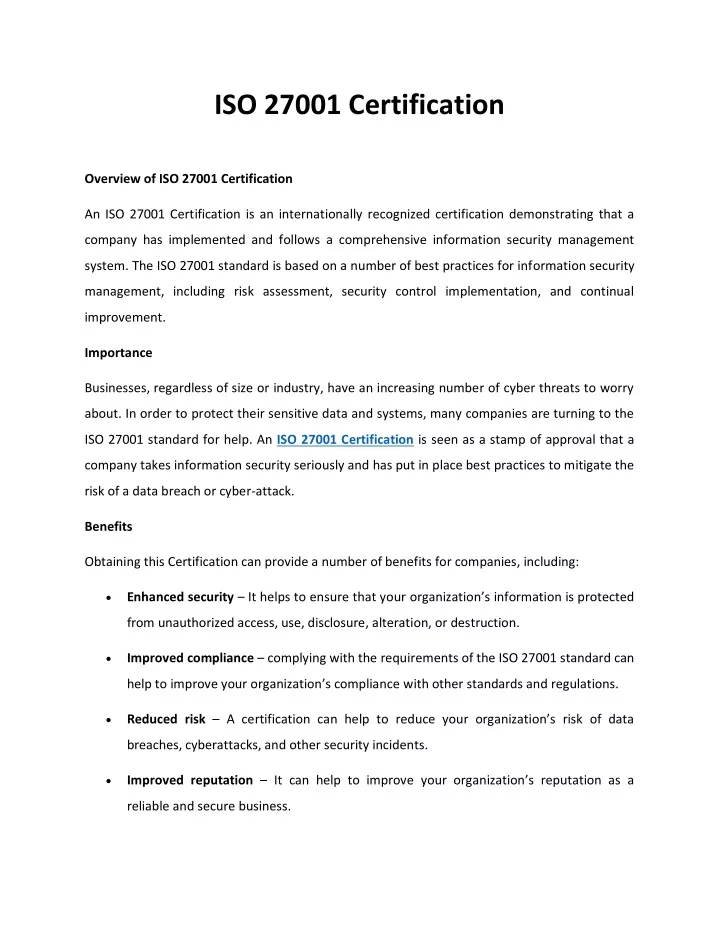 iso 27001 certification