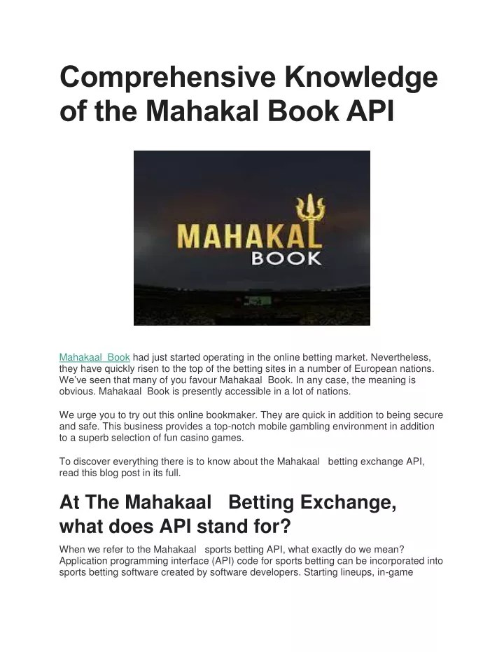 comprehensive knowledge of the mahakal book api