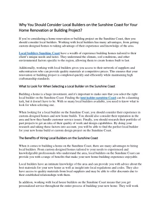 why you should consider local builders
