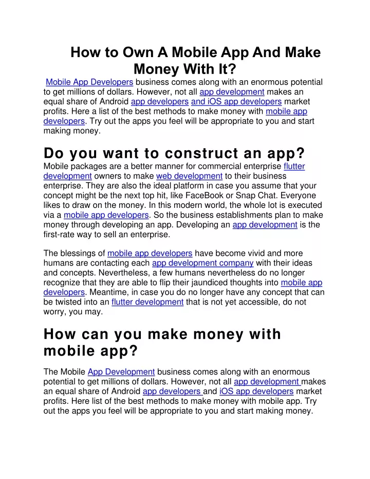 how to own a mobile app and make money with