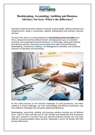 Bookkeeping, Accounting, Auditing and Business Advisory Services: What’s the dif