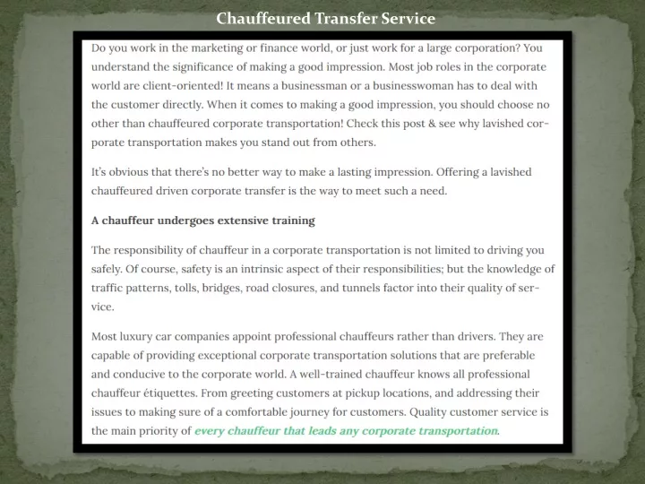 chauffeured transfer service