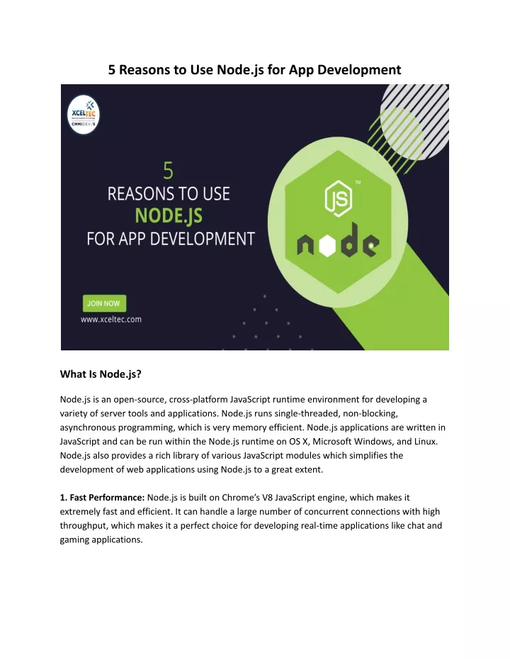 5 reasons to use node js for app development