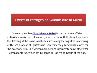 Effects of Estrogen on Glutathione in Dubai