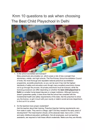 10 questions to ask when choosing The Best Child Playschool In Delhi