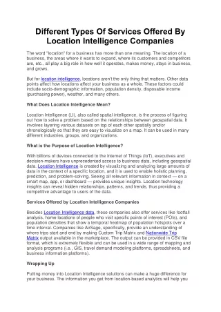 Different Types Of Services Offered By Location Intelligence Companies