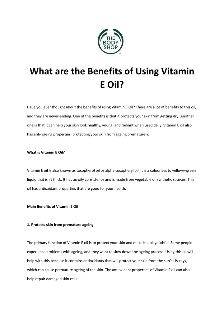 what are the benefits of using vitamin e oil