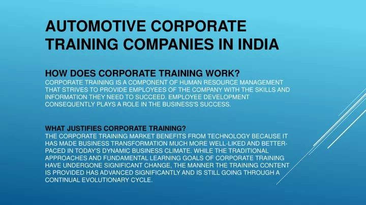 automotive corporate training companies in india