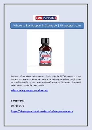 Where to Buy Poppers in Stores Uk | Uk-poppers.com