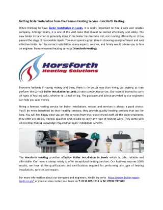 Getting Boiler Installation from the Famous Heating Service - Horsforth Heating
