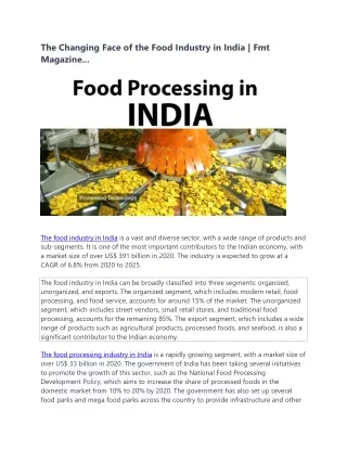 The Changing Face of the Food Industry in India | Fmt Magazine...