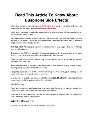 read this article to know about buspirone side