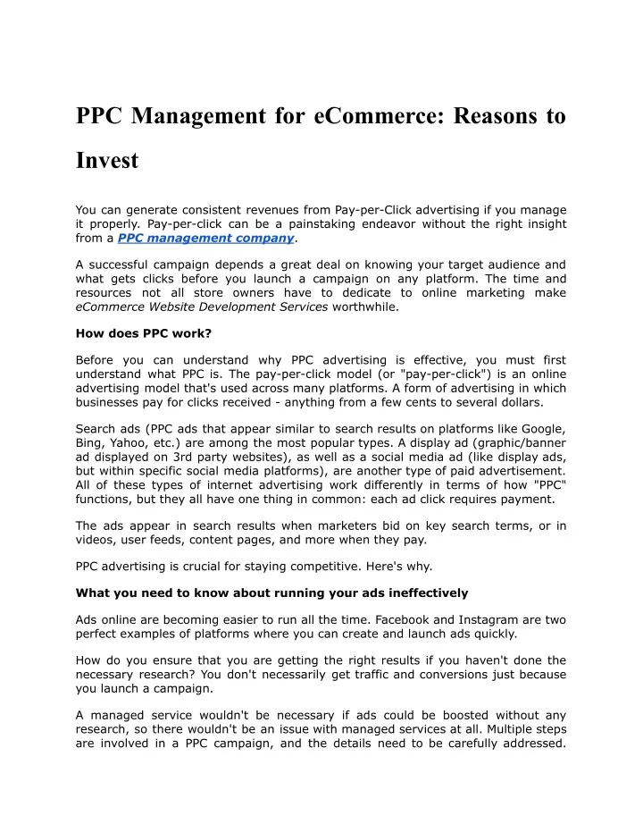 ppc management for ecommerce reasons to