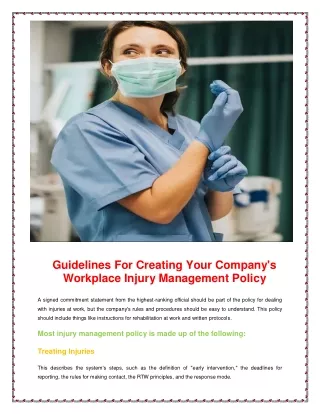 Guidelines For Creating Your Company's  Workplace Injury Management Policy