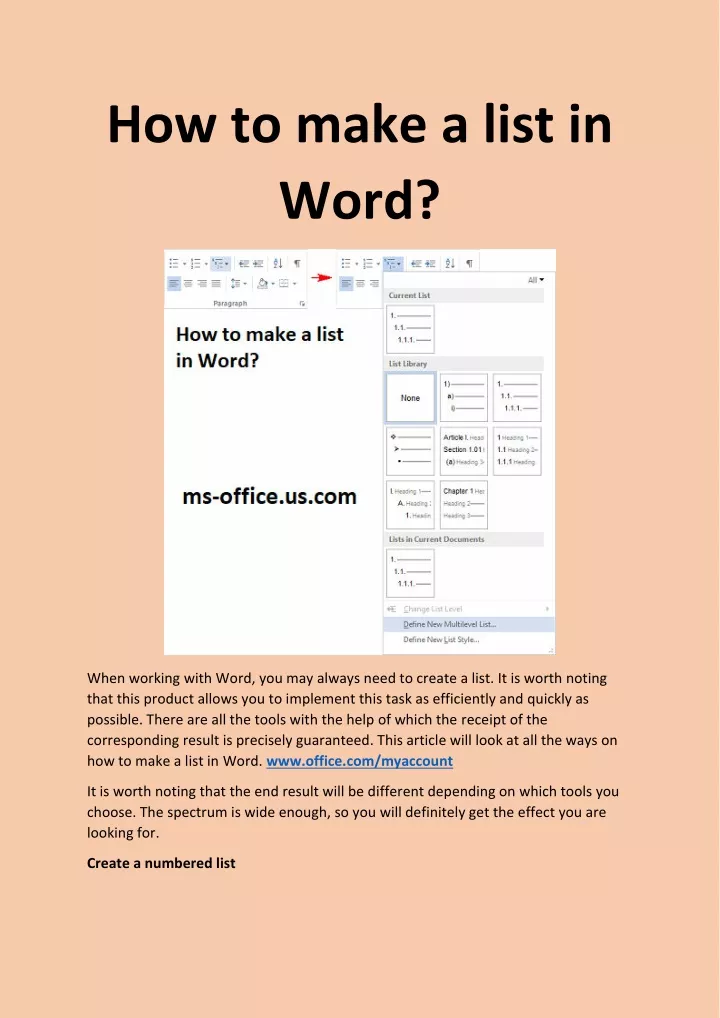 how to make a list in word