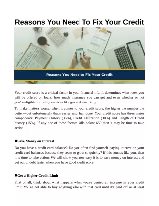 Reasons You Need To Fix Your Credit