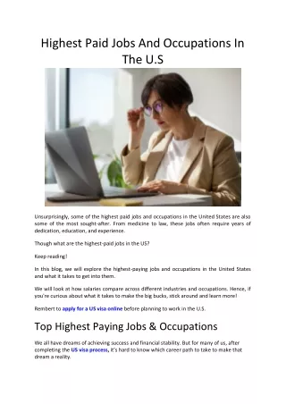 highest paid jobs and occupations in the u s