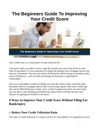 The Beginners Guide To Improving Your Credit Score