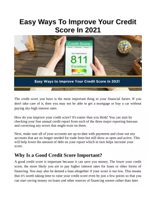 Easy Ways To Improve Your Credit Score In 2021