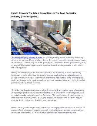 Food | Discover The Latest Innovations in The Food Packaging Industry | Fmt Maga