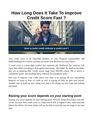 How Long Does It Take To Improve Credit Score Fast