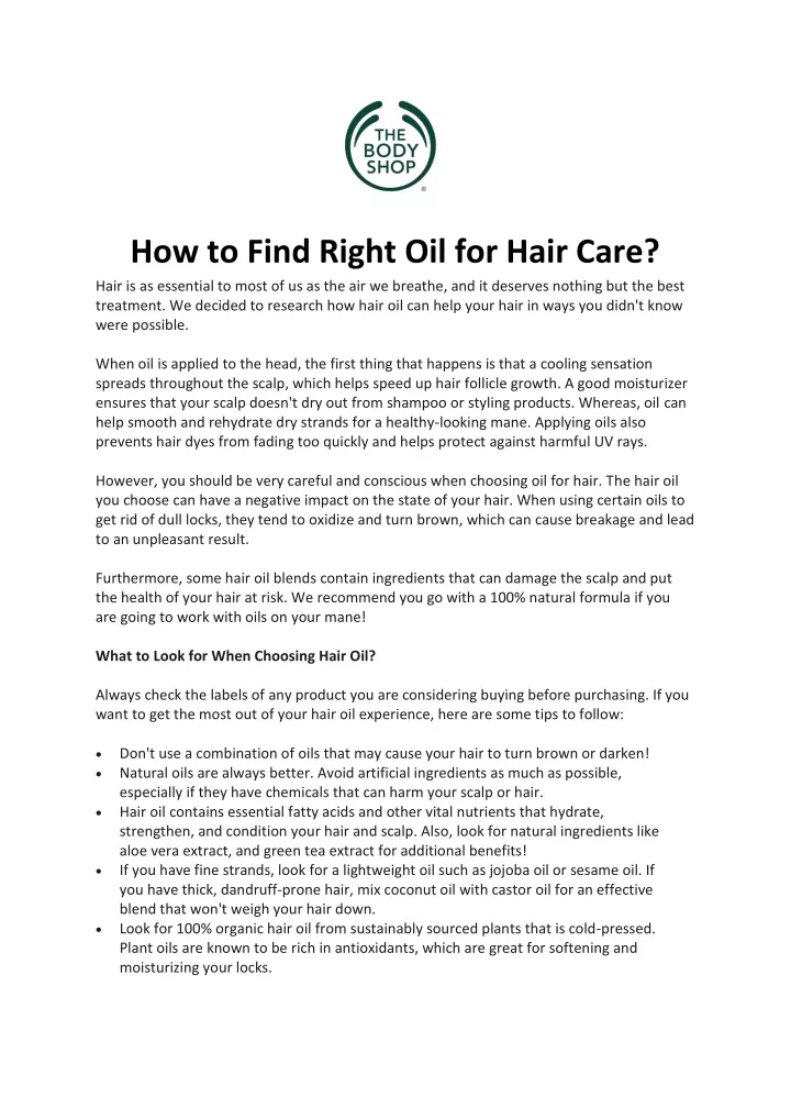 how to find right oil for hair care hair