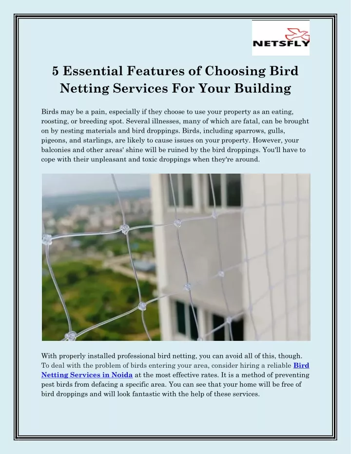 5 essential features of choosing bird netting
