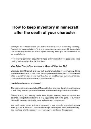 How to keep inventory in minecraft after the death of your character!