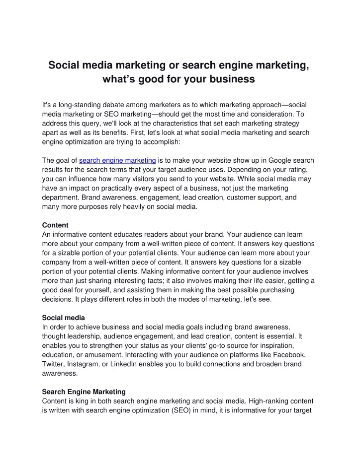 social media marketing or search engine marketing