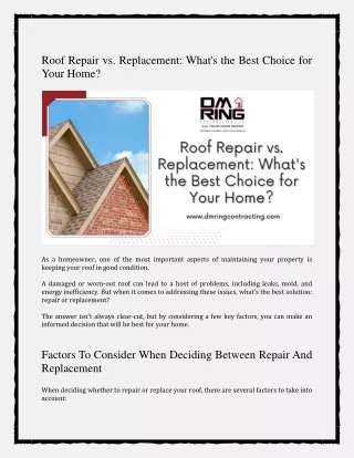 Roof Repair vs. Replacement: What's the Best Choice for
