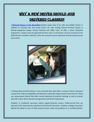 Why a New Driver Should Join Drivered Classes
