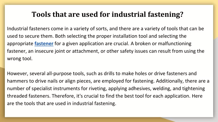 tools that are used for industrial fastening