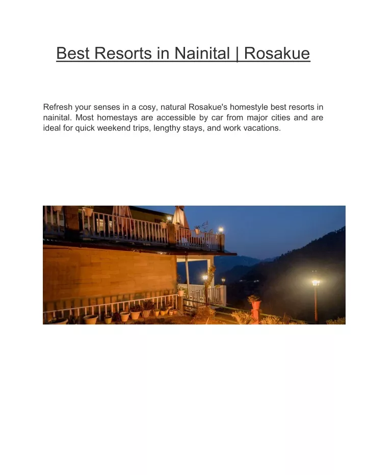 best resorts in nainital rosakue