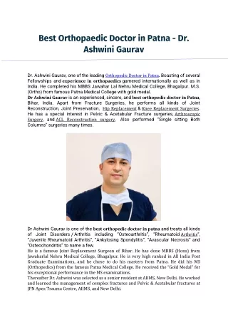 Best Orthopaedic Doctor in Patna  Dr. Ashwini Gaurav