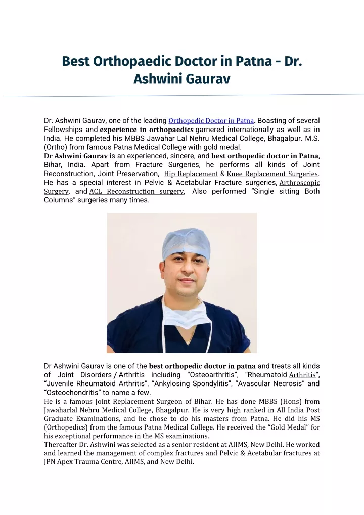 best orthopaedic doctor in patna dr ashwini gaurav