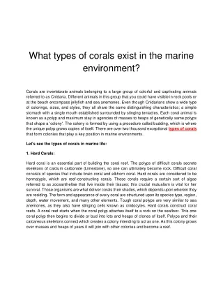 What types of corals exist in the marine environment?