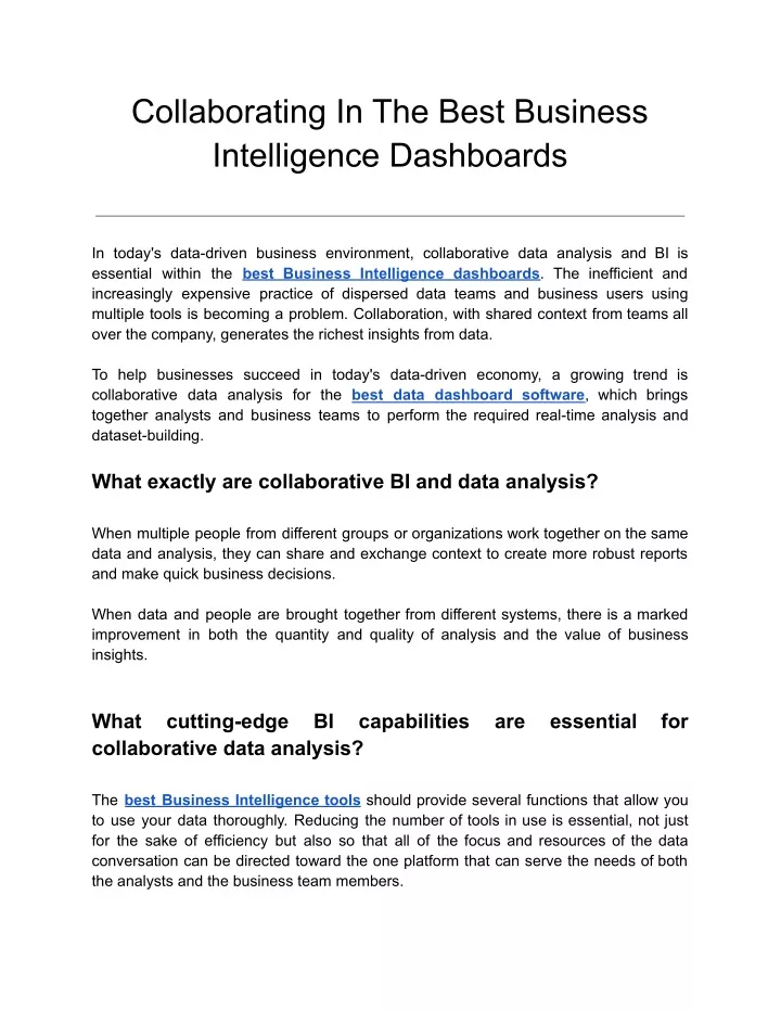 collaborating in the best business intelligence