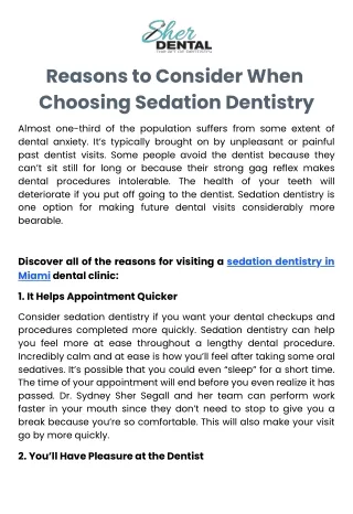 reasons to consider when choosing sedation