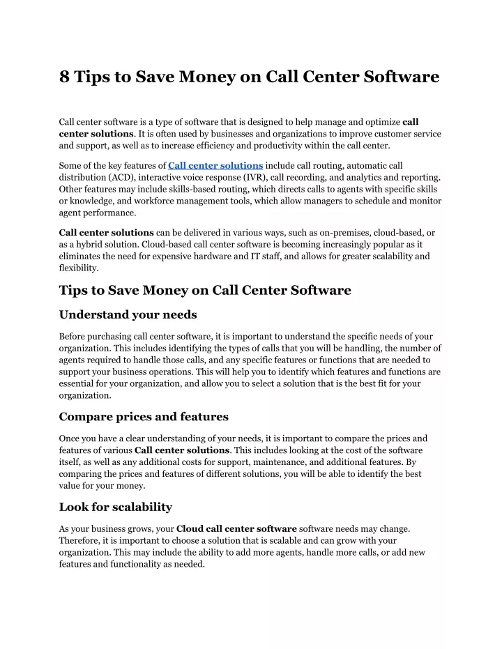 8 tips to save money on call center software