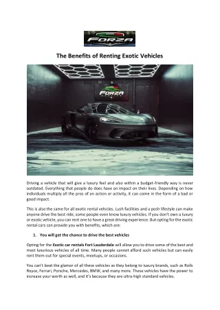 the benefits of renting exotic vehicles
